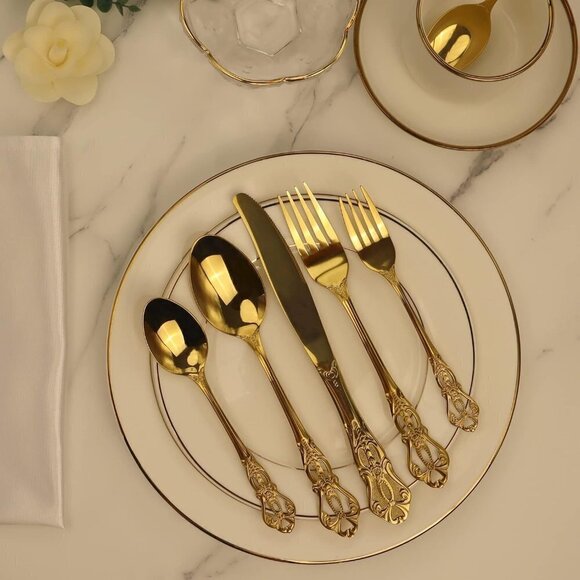 Golden Anti-Rust Stainless Steel 20 Pieces Flatware Set include Fork Spoon Knife - Picture 6 of 7